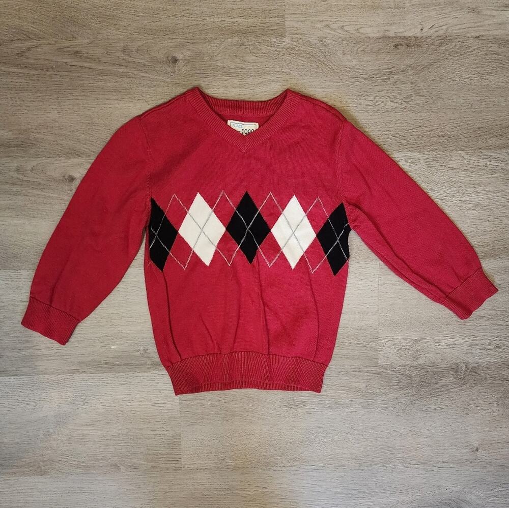 The Children's Place Boy's Red Long Sleeve Argyle Pullover Sweater Size 3T